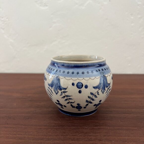 Antique Carvalhinho Porto Portugal Ceramic Blue White Bowl Vase hand painted pot - Picture 1 of 14